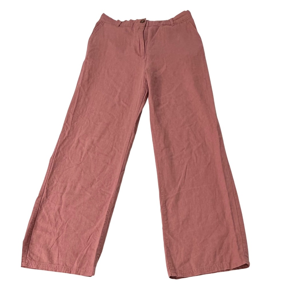Love Tree Womens Linen Blend Wide Leg Pants Rose Pink Elastic Back Size M